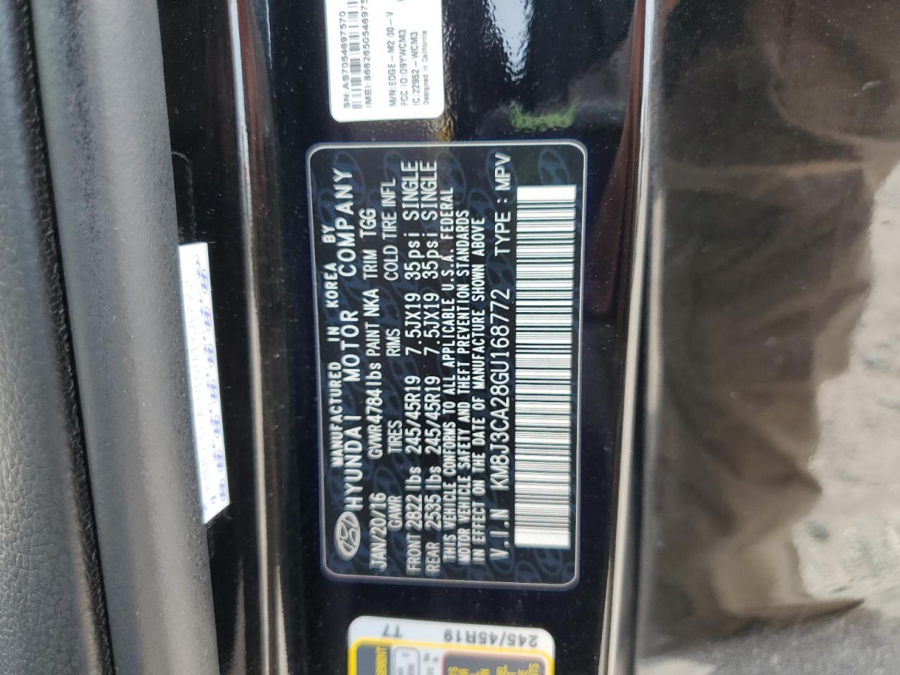 2016 Hyundai Tucson Limited VIN: KM8J3CA28GU168772 Lot: 62298025