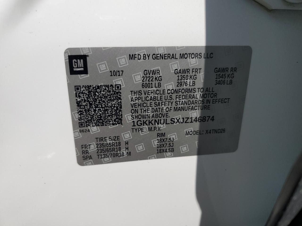 2018 GMC Acadia Slt-1 VIN: 1GKKNULSXJZ146874 Lot: 60674975