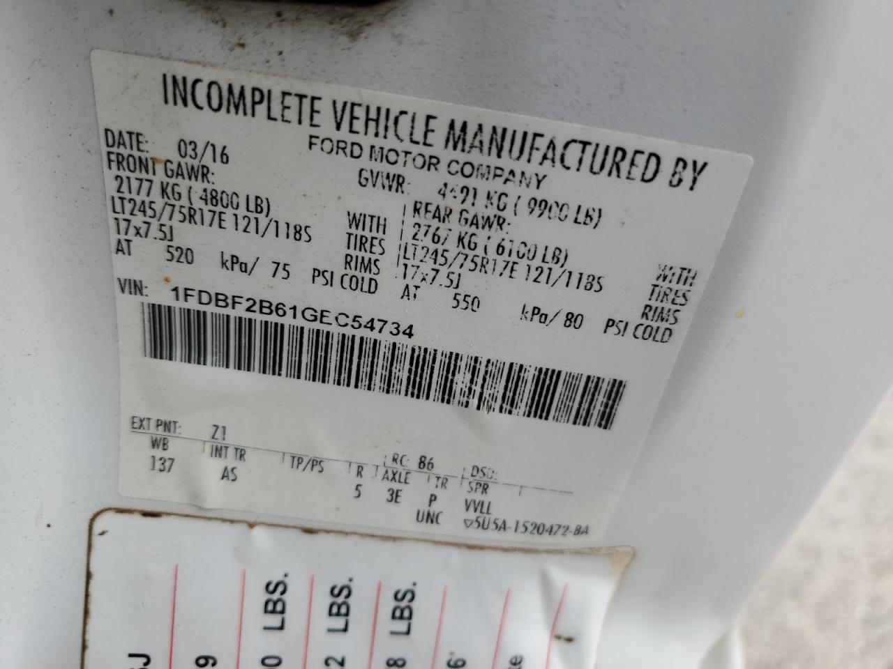 FORD F250 2016 VIN 1FDBF2B61GEC54734 photo 12