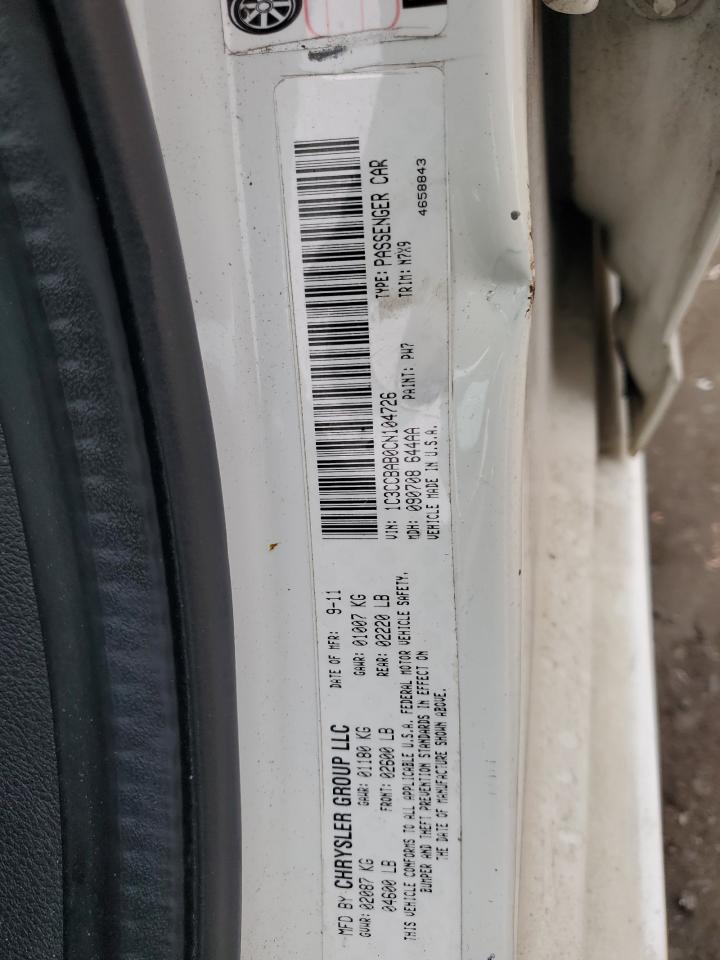 2012 Chrysler 200 Lx VIN: 1C3CCBAB0CN104726 Lot: 61029085