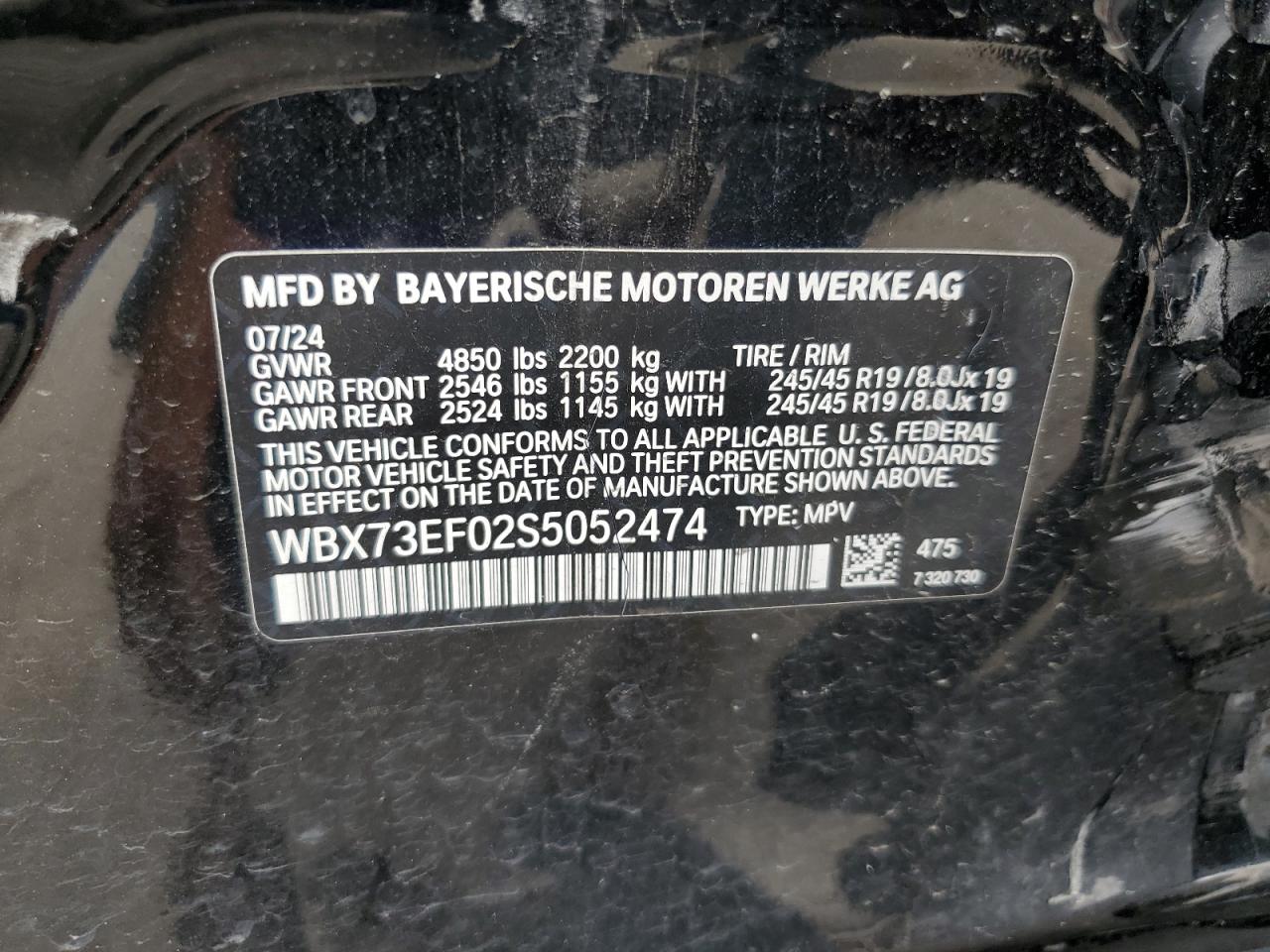 2025 BMW X1 xDrive28I VIN: WBX73EF02S5052474 Lot: 62648435