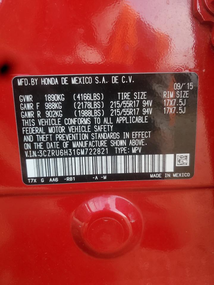 2016 Honda Hr-V Lx VIN: 3CZRU6H31GM722821 Lot: 59987765