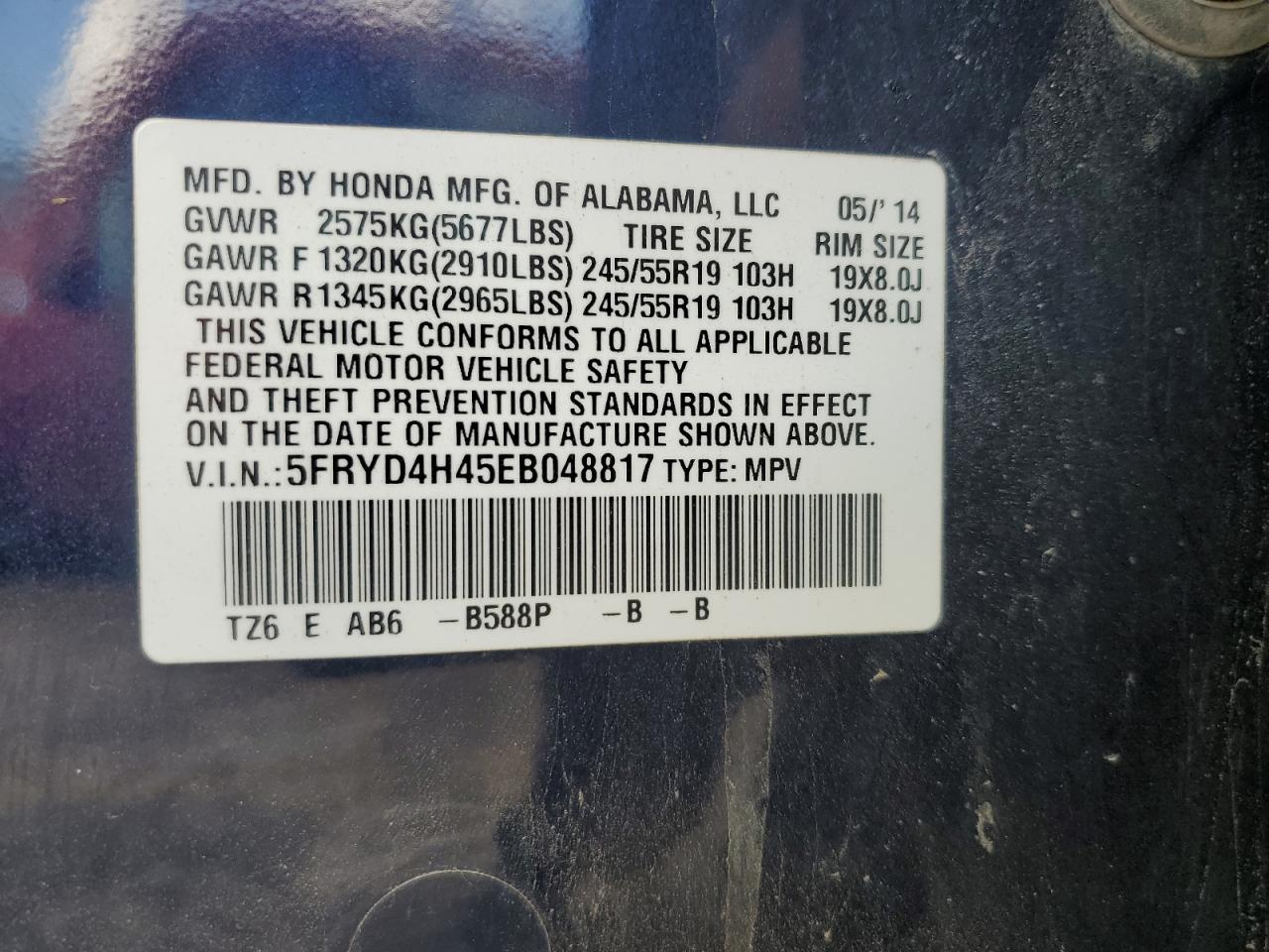 2014 Acura Mdx Technology VIN: 5FRYD4H45EB048817 Lot: 60979445