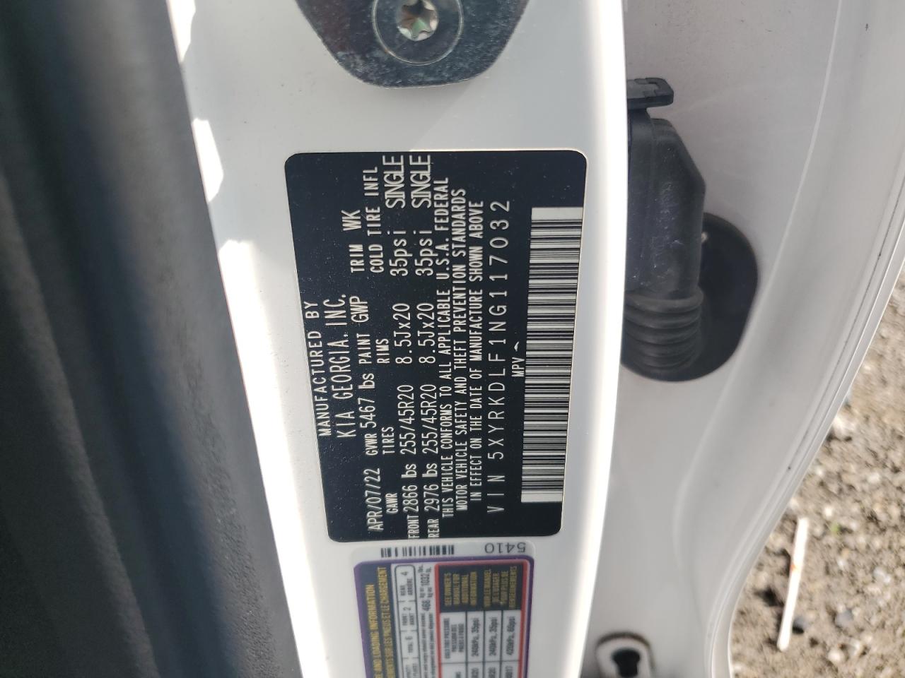2022 Kia Sorento Sx VIN: 5XYRKDLF1NG117032 Lot: 61072375