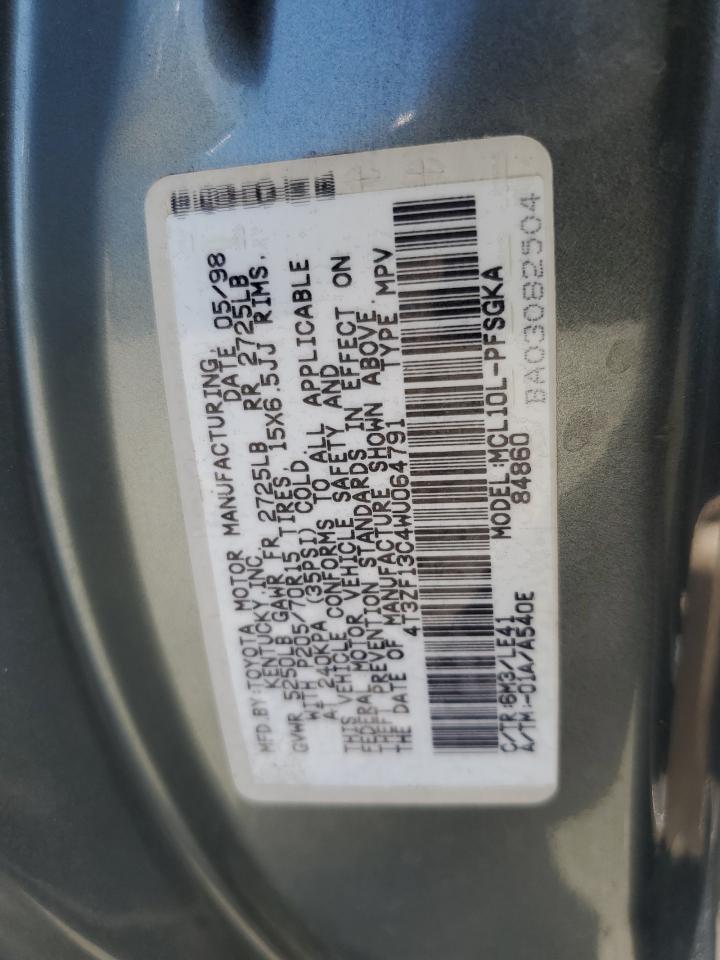 1998 Toyota Sienna Le VIN: 4T3ZF13C4WU064791 Lot: 61411865