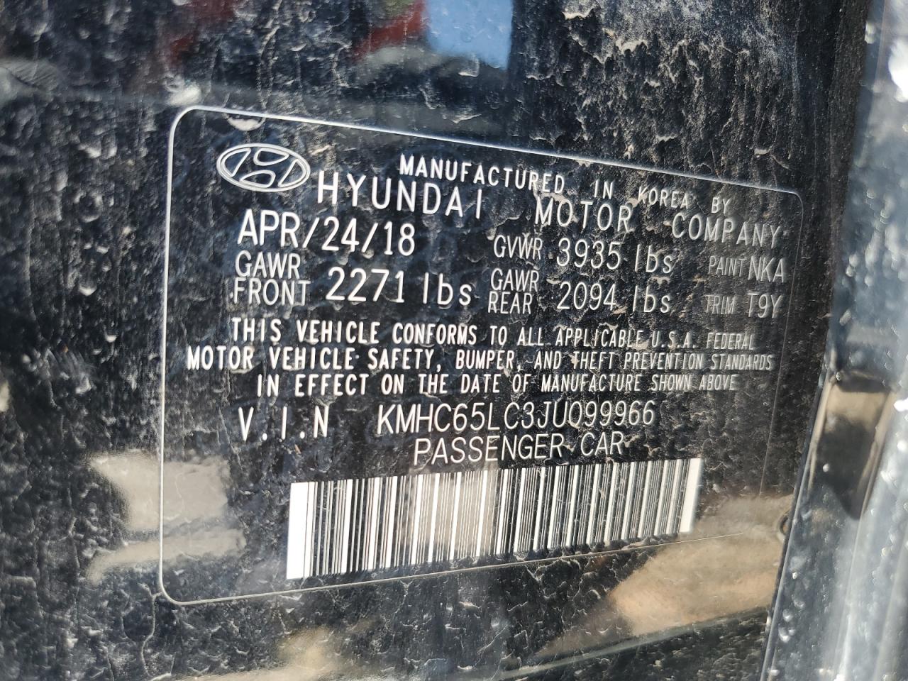 2018 Hyundai Ioniq Blue VIN: KMHC65LC3JU099966 Lot: 60403255