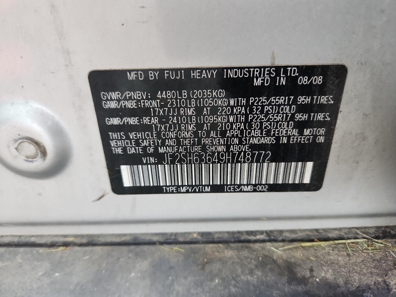 2009 Subaru Forester 2.5X Premium VIN: JF2SH63649H748772 Lot: 63016715