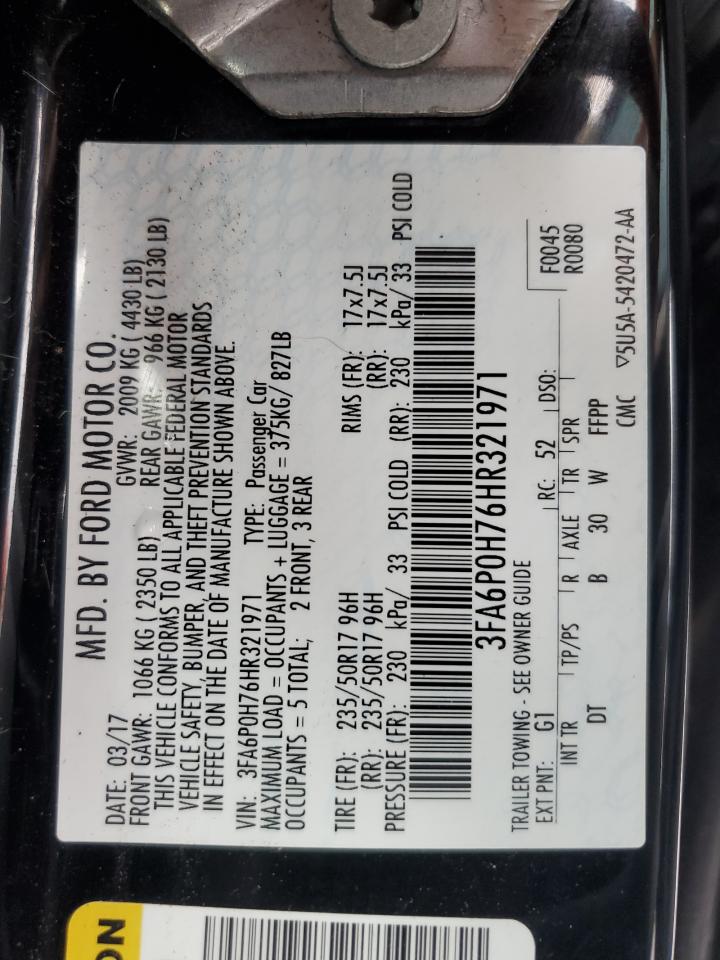 2017 Ford Fusion Se VIN: 3FA6P0H76HR321971 Lot: 59311955