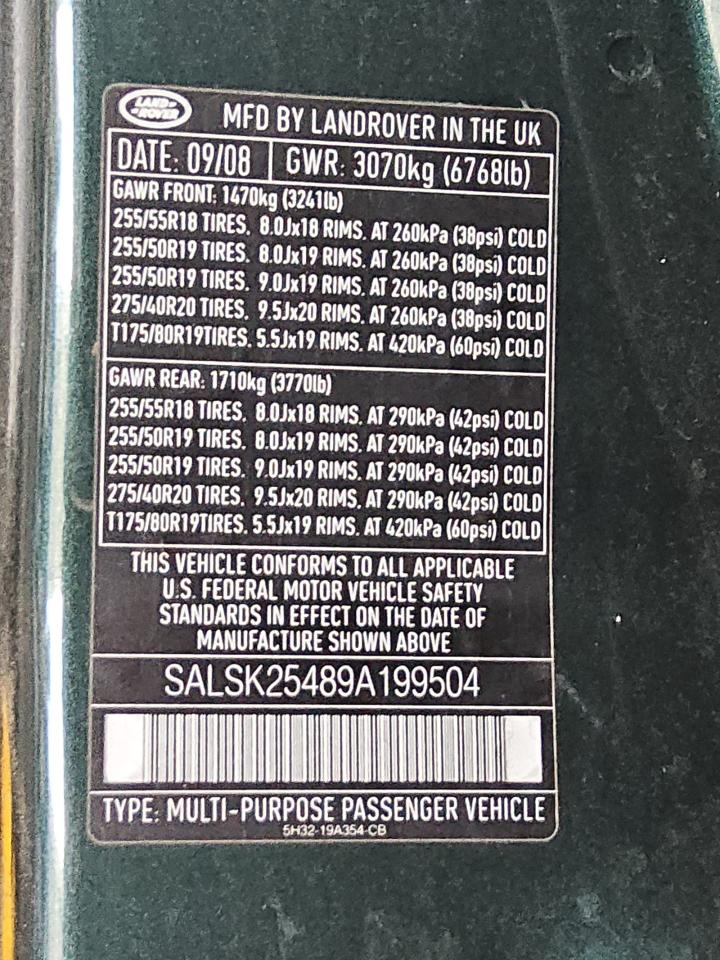 salsk25489a199504 SALSK25489A199504 2009 Land Rover Range Rover Sport Hse