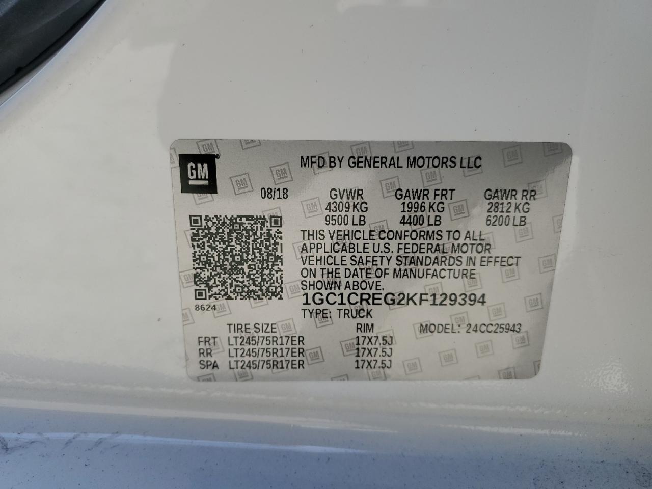 2019 Chevrolet Silverado C2500 Heavy Duty VIN: 1GC1CREG2KF129394 Lot: 58436775