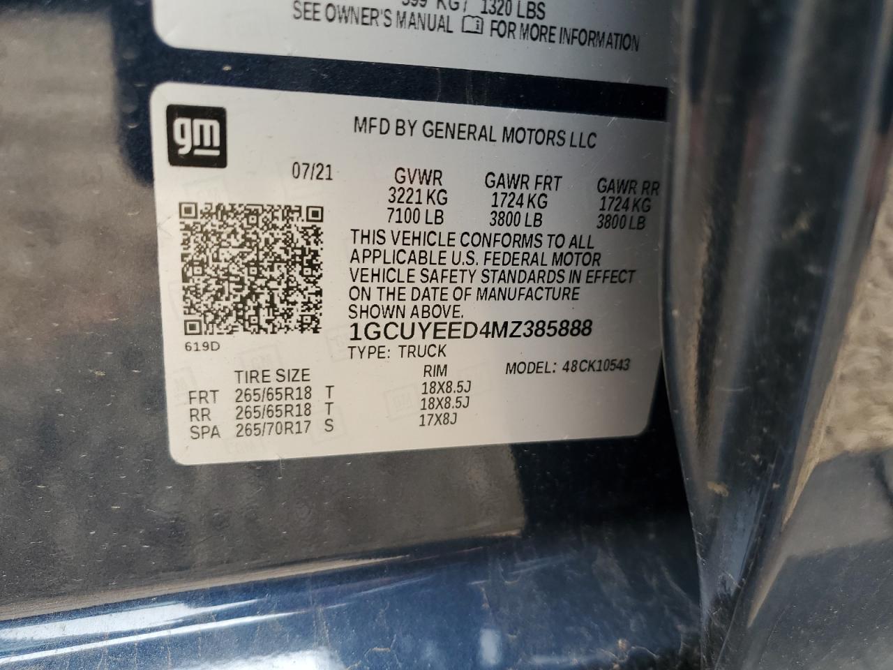 2021 Chevrolet Silverado K1500 Rst VIN: 1GCUYEED4MZ385888 Lot: 59178415