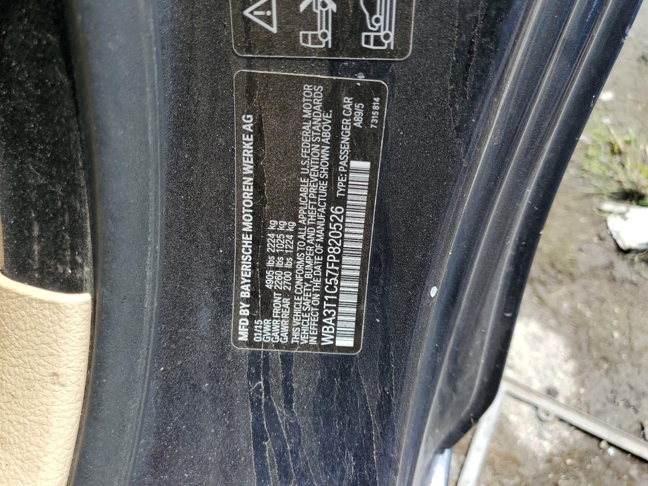 2015 BMW 428 Xi Sulev VIN: WBA3T1C57FP820526 Lot: 59845415