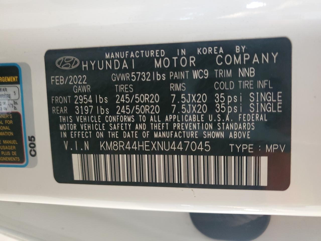 2022 Hyundai Palisade Sel VIN: KM8R44HEXNU447045 Lot: 62457265