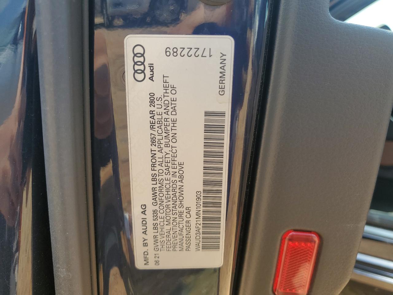 2021 Audi A6 Premium VIN: WAUD3AF21MN101903 Lot: 61809725