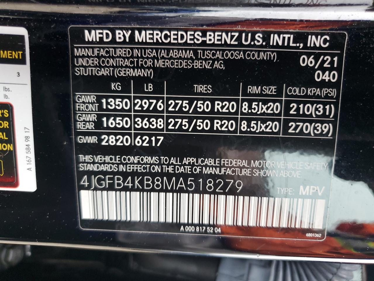 2021 Mercedes-Benz Gle 350 4Matic VIN: 4JGFB4KB8MA518279 Lot: 60785065