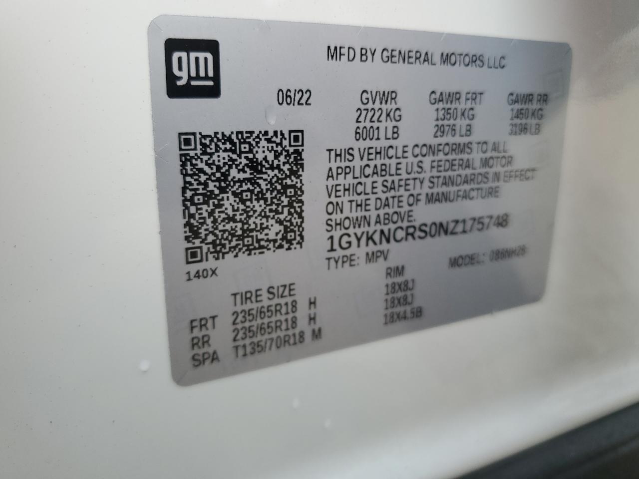 2022 Cadillac Xt5 Premium Luxury VIN: 1GYKNCRS0NZ175748 Lot: 61651885