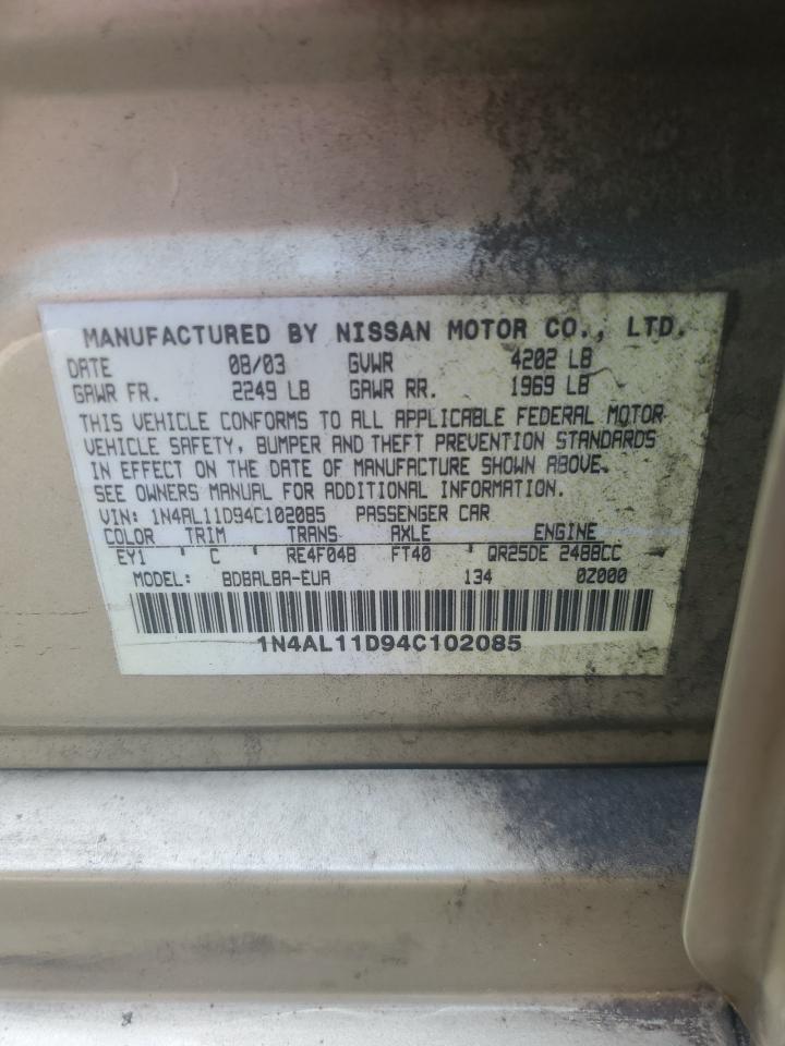2004 Nissan Altima Base VIN: 1N4AL11D94C102085 Lot: 62062015