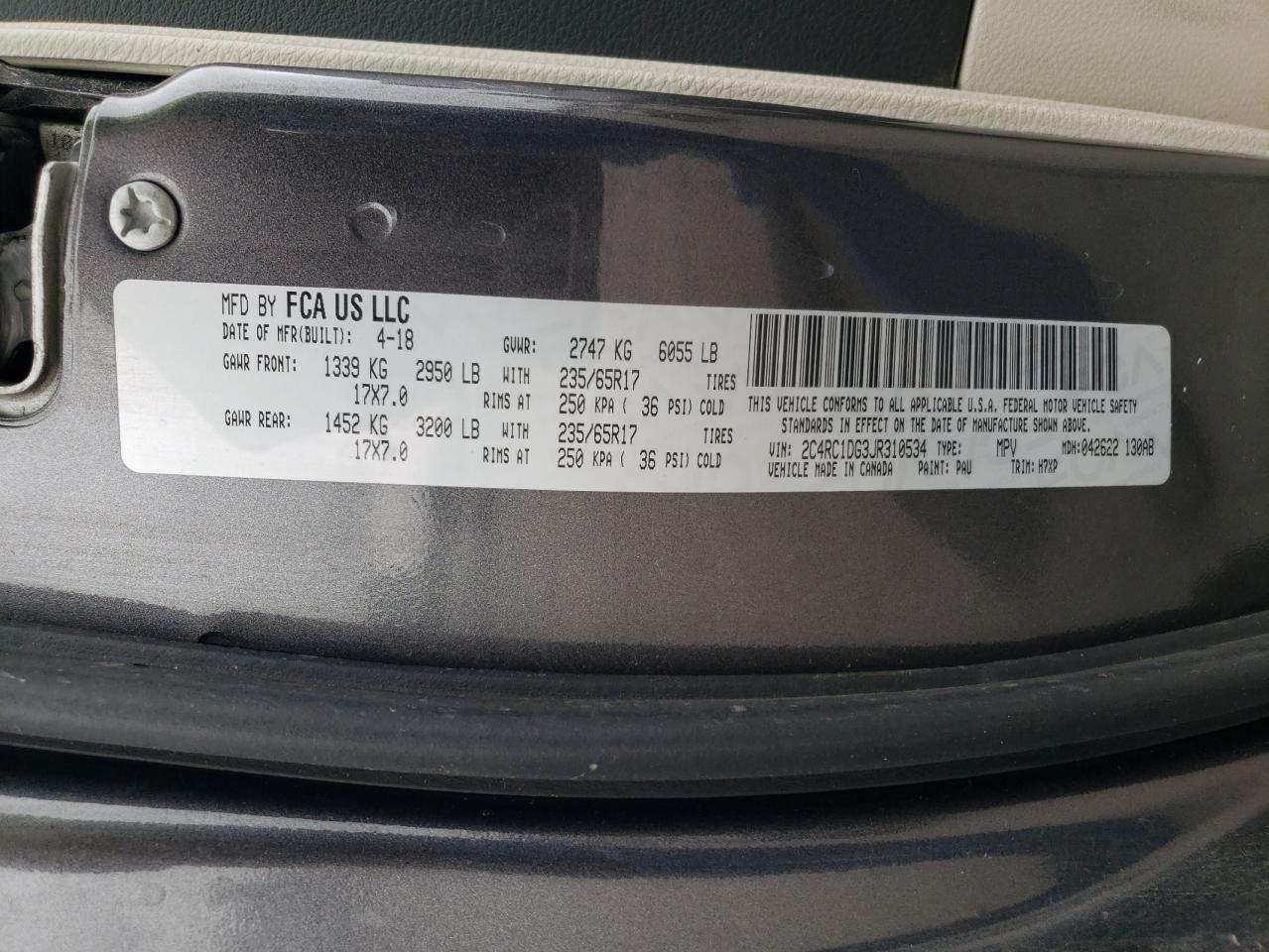 2018 Chrysler Pacifica Touring VIN: 2C4RC1DG3JR310534 Lot: 61784845