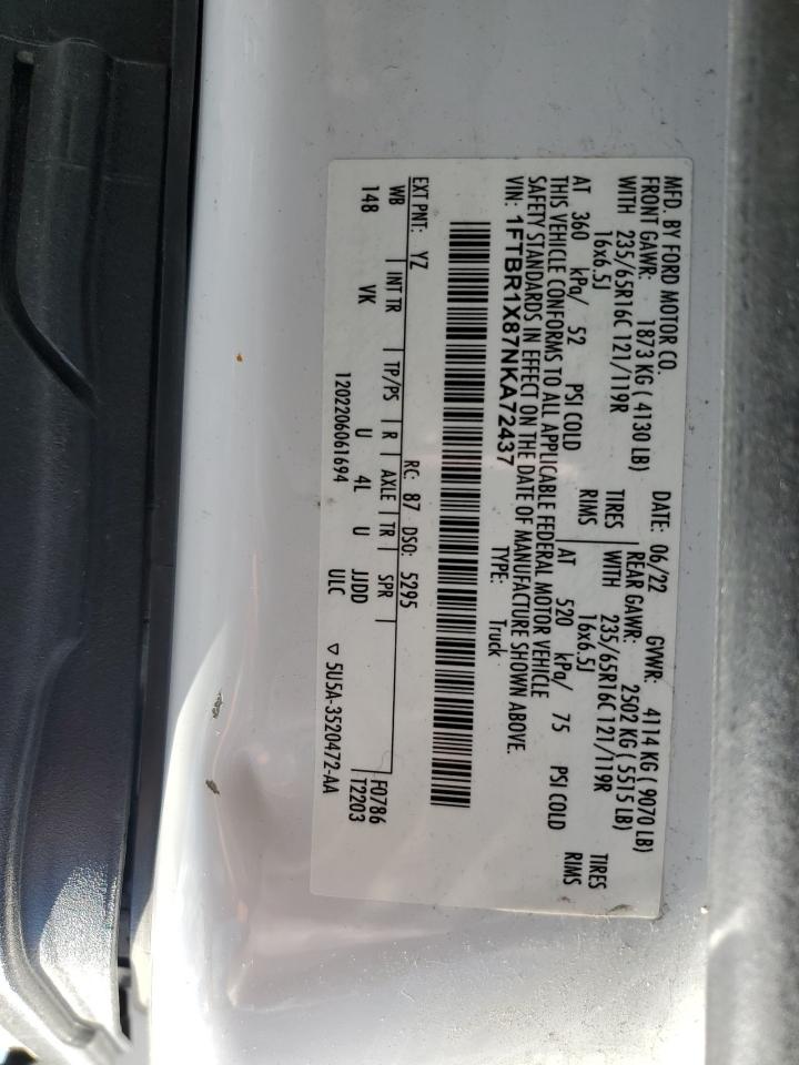 2022 Ford Transit T-250 VIN: 1FTBR1X87NKA72437 Lot: 61787385