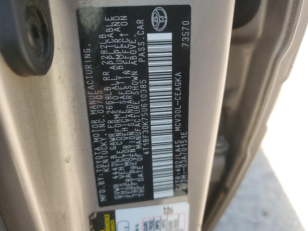 2005 Toyota Camry Le VIN: 4T1BF30K75U610385 Lot: 62464535