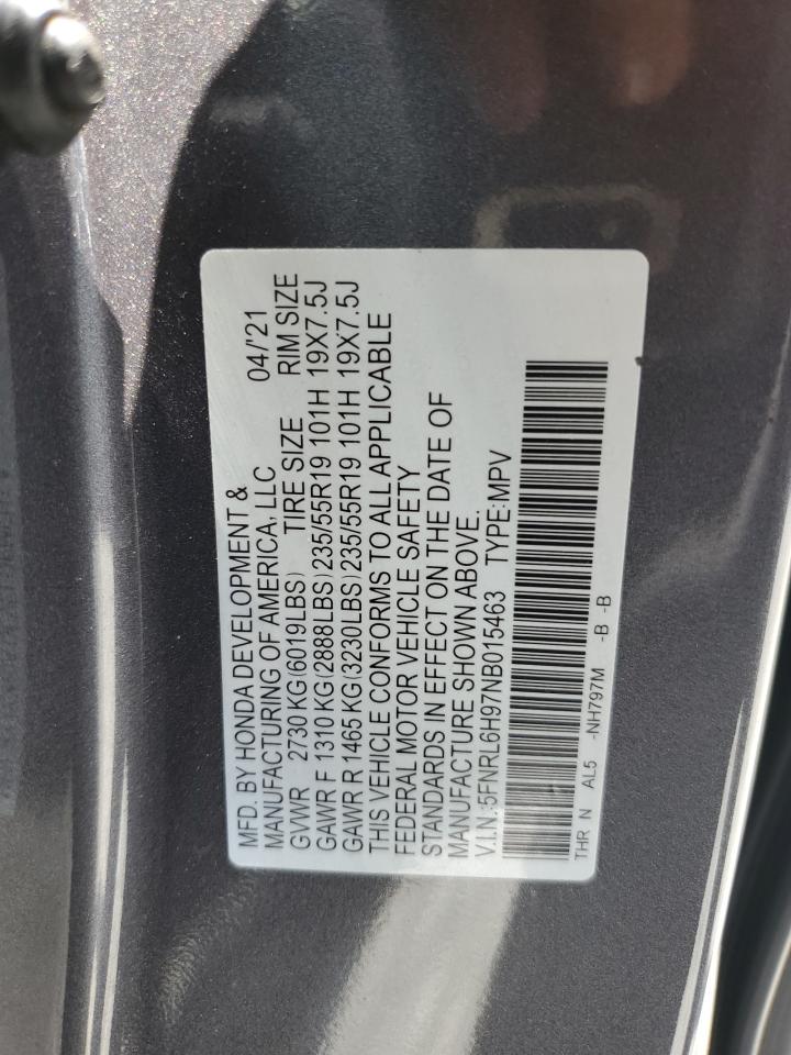 2022 Honda Odyssey Elite VIN: 5FNRL6H97NB015463 Lot: 61739595