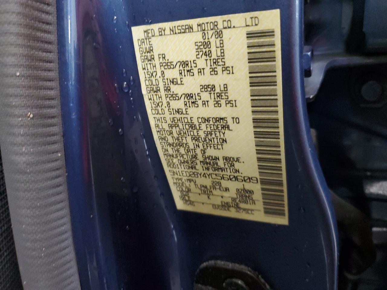 NISSAN XTERRA 2000 VIN 5N1ED28Y4YC560609 photo 12