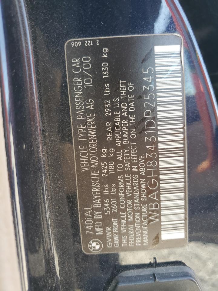 2001 BMW 740 Il VIN: WBAGH83431DP25345 Lot: 61079675