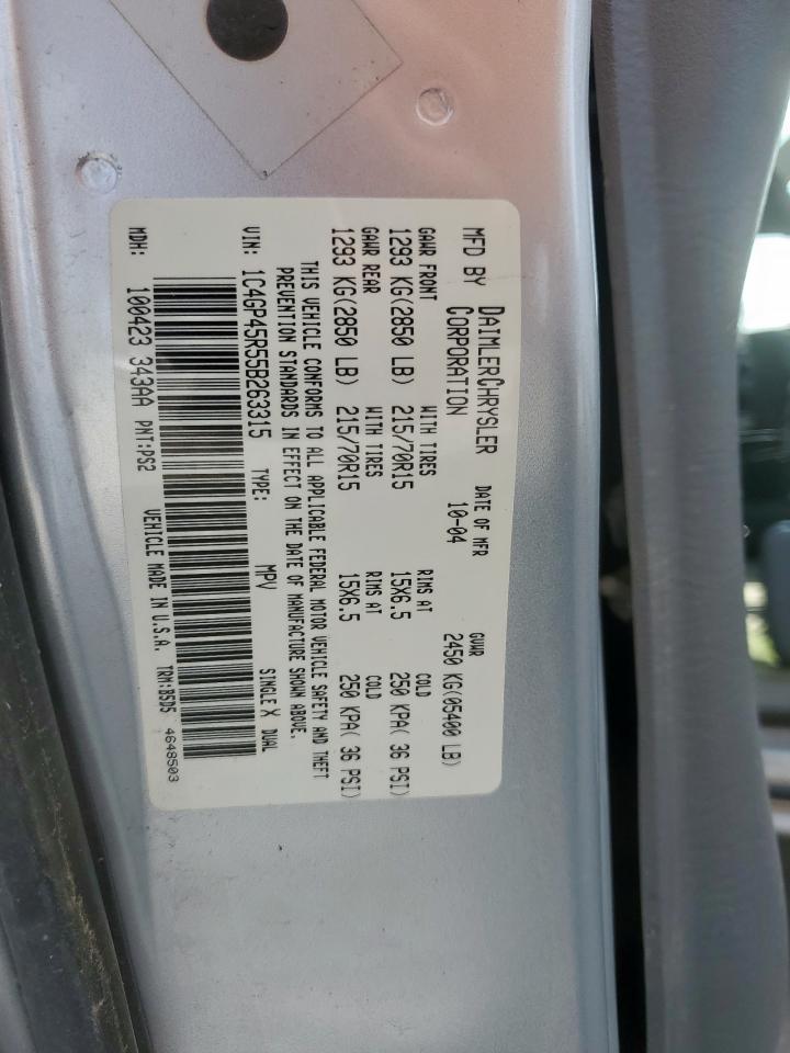 2005 Chrysler Town & Country VIN: 1C4GP45R55B263315 Lot: 62827265