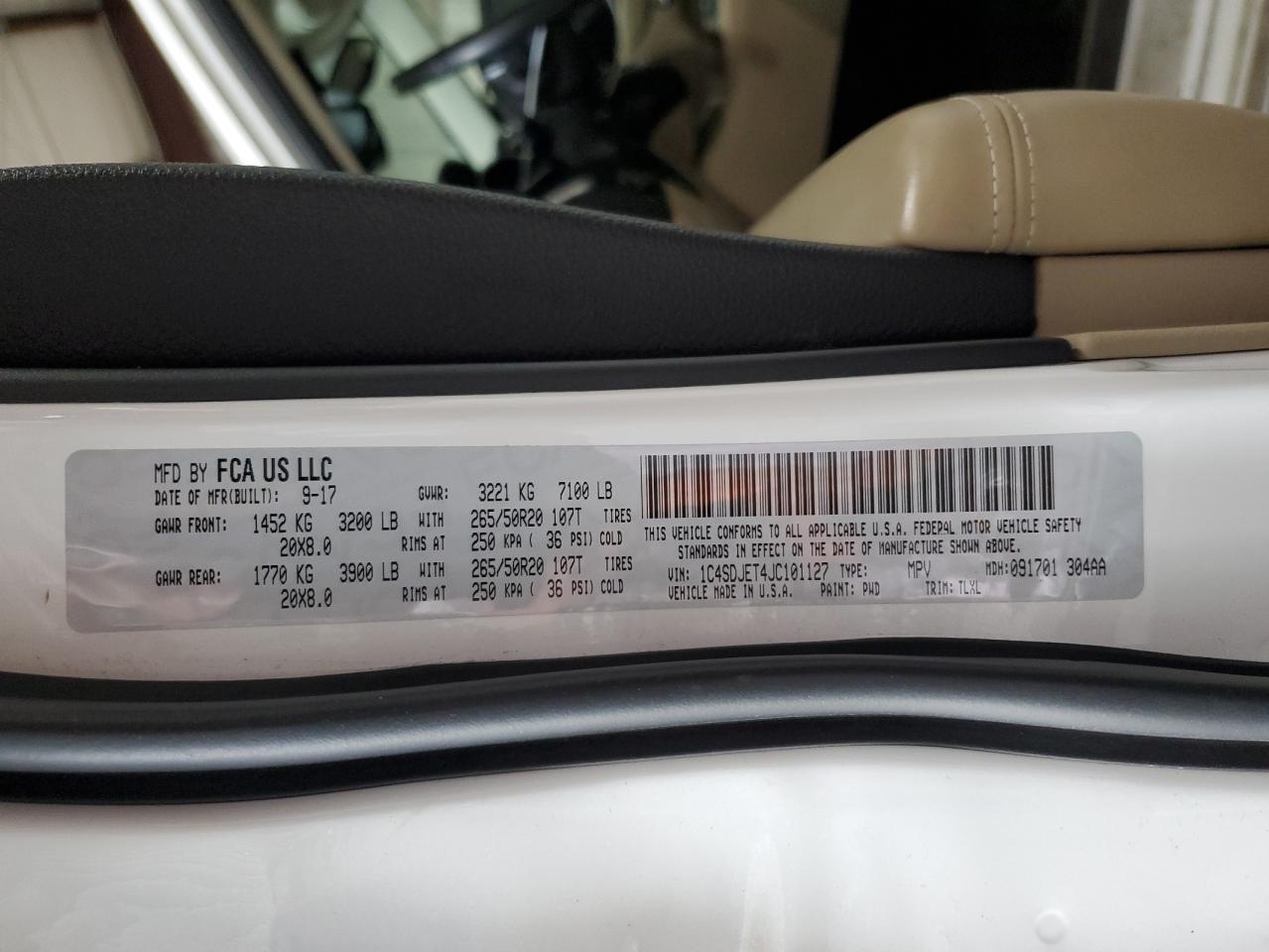 2018 Dodge Durango Citadel VIN: 1C4SDJET4JC101127 Lot: 62551585