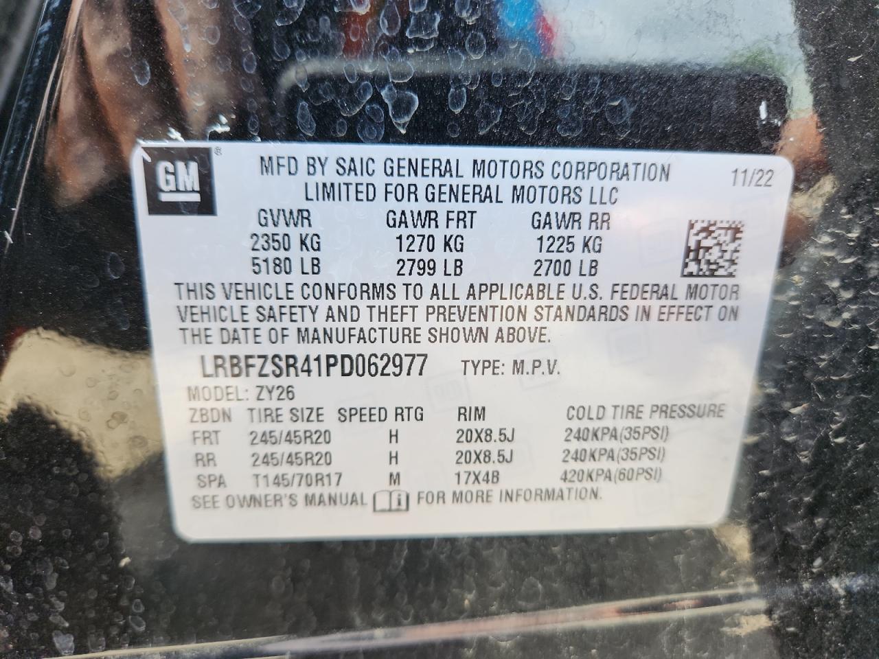 2023 Buick Envision Avenir VIN: LRBFZSR41PD062977 Lot: 62670475