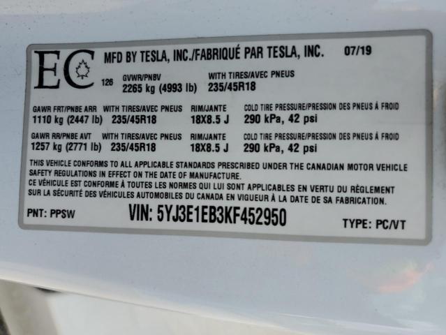 2019 TESLA MODEL 3   
