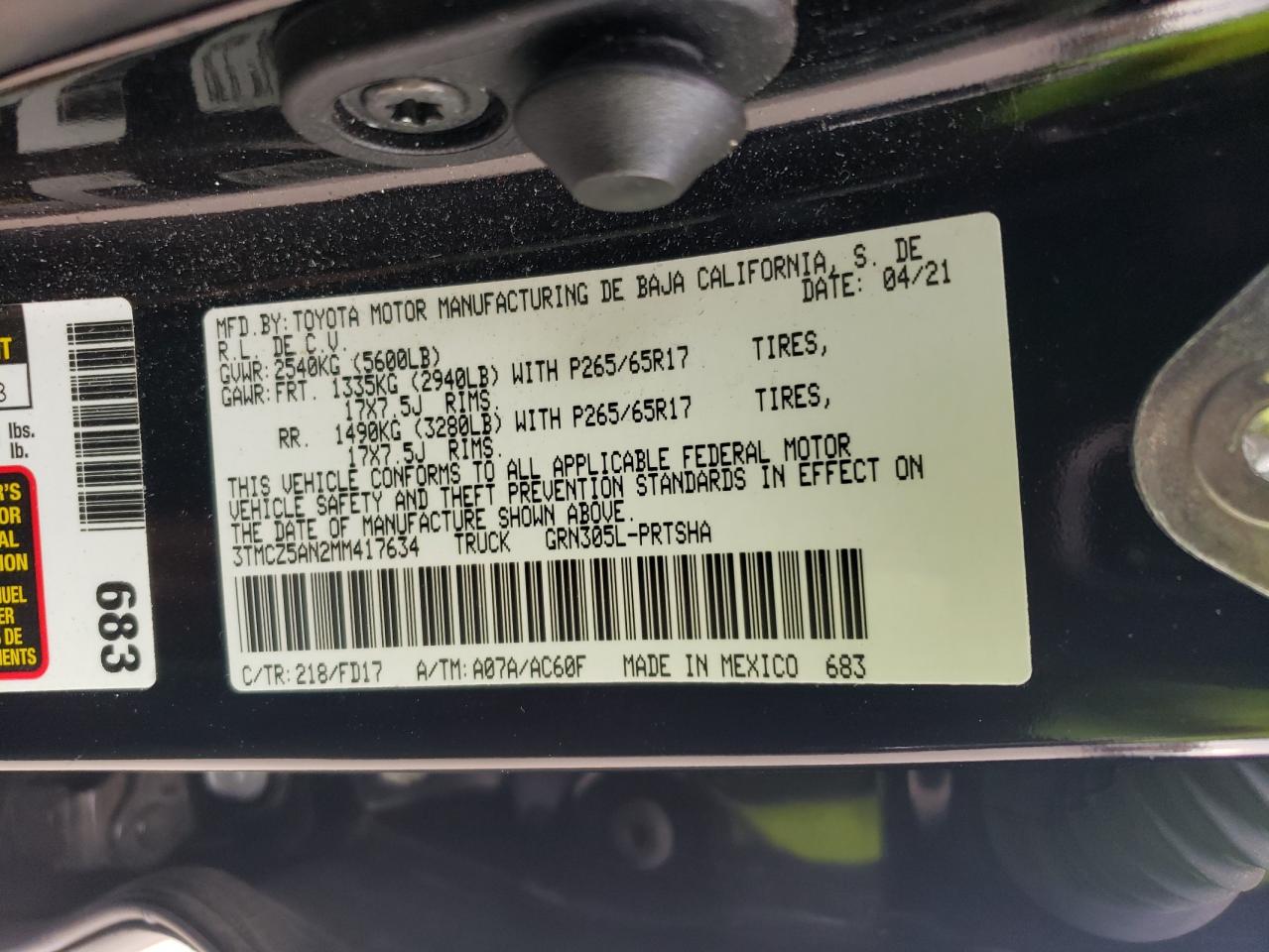TOYOTA TACOMA 2021 VIN 3TMCZ5AN2MM417634 фото 12