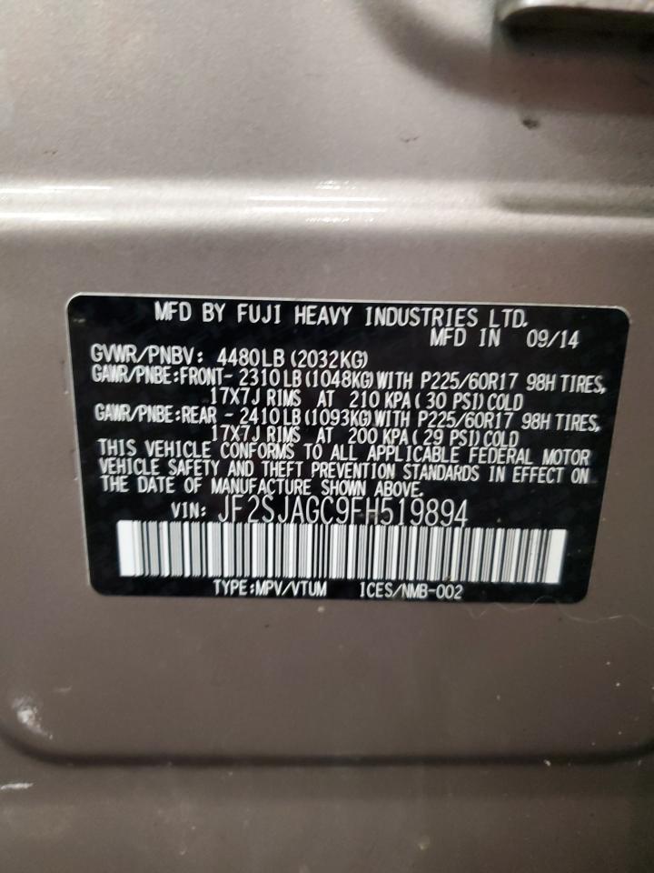 2015 Subaru Forester 2.5I Premium VIN: JF2SJAGC9FH519894 Lot: 61934135
