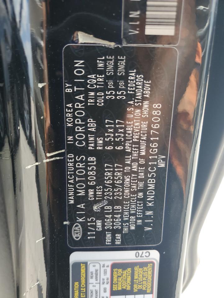 2016 Kia Sedona Lx VIN: KNDMB5C11G6176088 Lot: 62817885