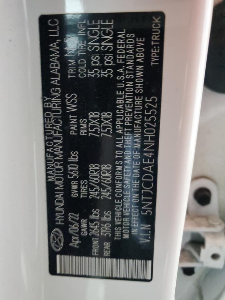 2022 Hyundai Santa Cruz Sel VIN: 5NTJCDAE4NH025525 Lot: 60984655