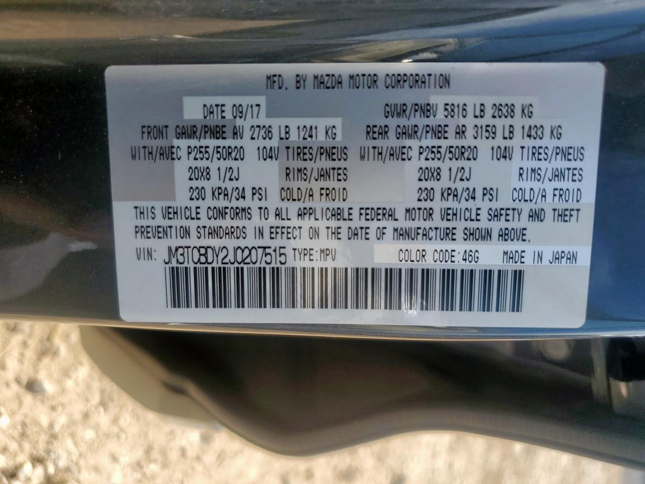 2018 Mazda Cx-9 Grand Touring VIN: JM3TCBDY2J0207515 Lot: 61597725