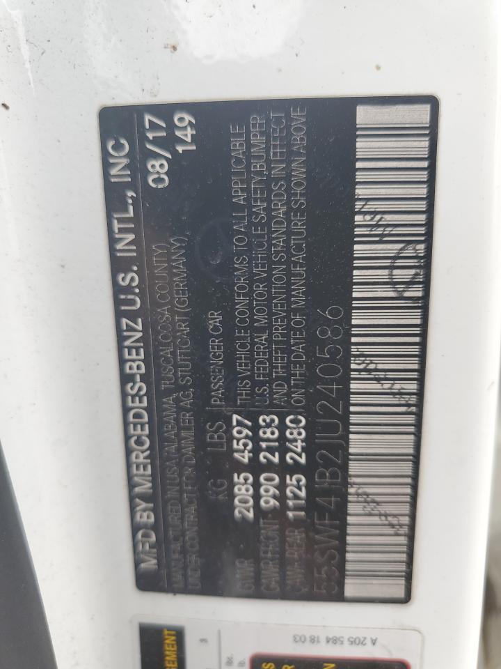 2018 Mercedes-Benz C 300 VIN: 55SWF4JB2JU240586 Lot: 61398155