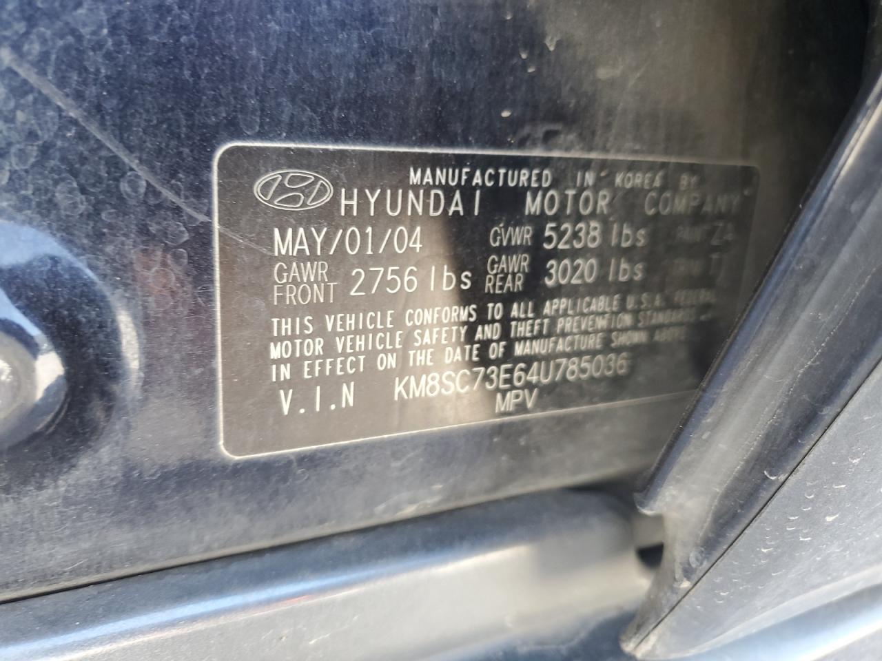 2004 Hyundai Santa Fe Gls VIN: KM8SC73E64U785036 Lot: 61242235