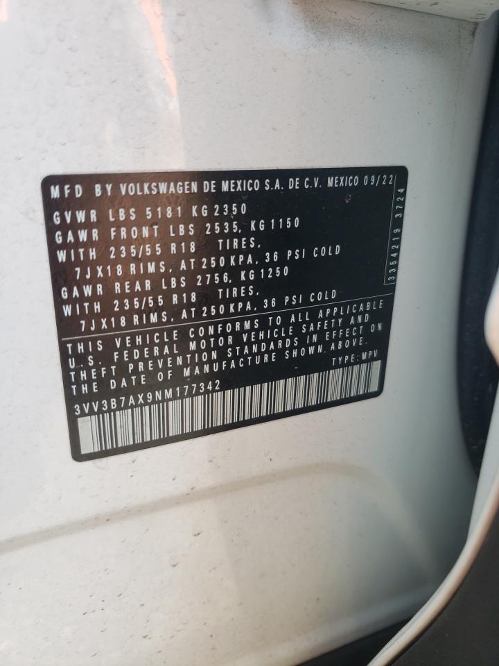 2022 Volkswagen Tiguan Se VIN: 3VV3B7AX9NM177342 Lot: 62264715