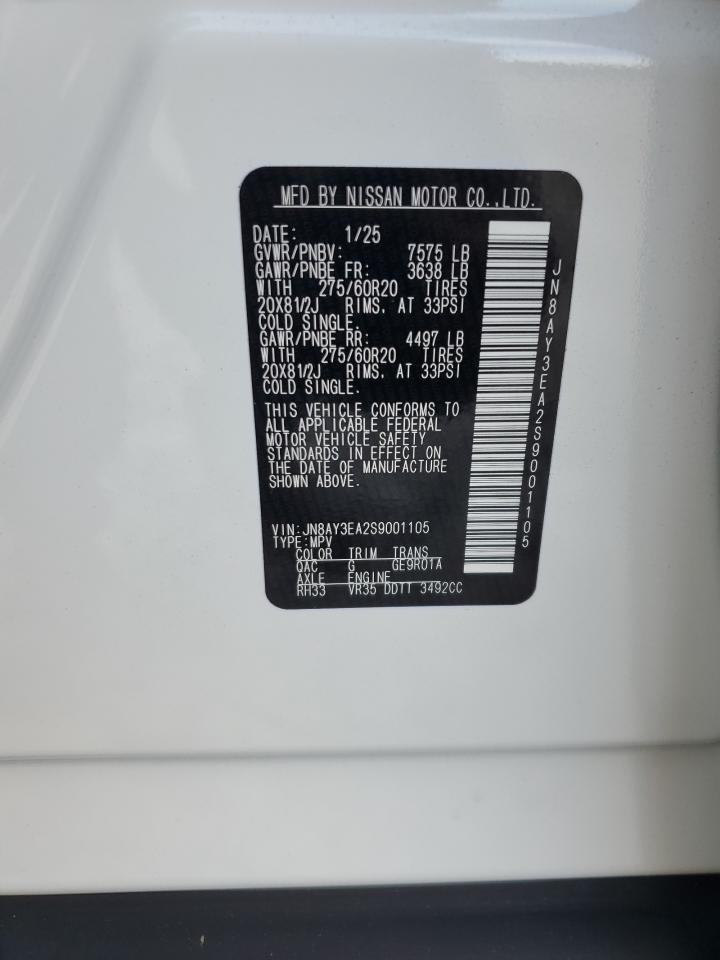 2025 Nissan Armada Platinum VIN: JN8AY3EA2S9001105 Lot: 62273265