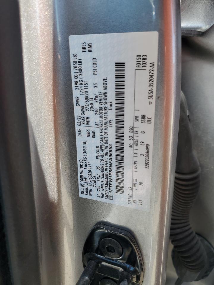 2022 Ford F150 Supercrew VIN: 1FTFW1E85NFA96953 Lot: 62724145
