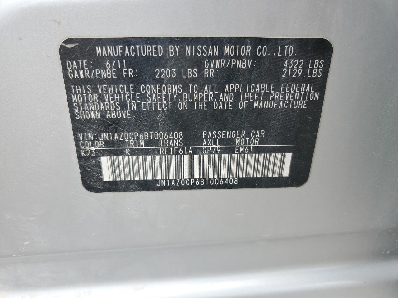 2011 Nissan Leaf Sv VIN: JN1AZ0CP6BT006408 Lot: 62917005
