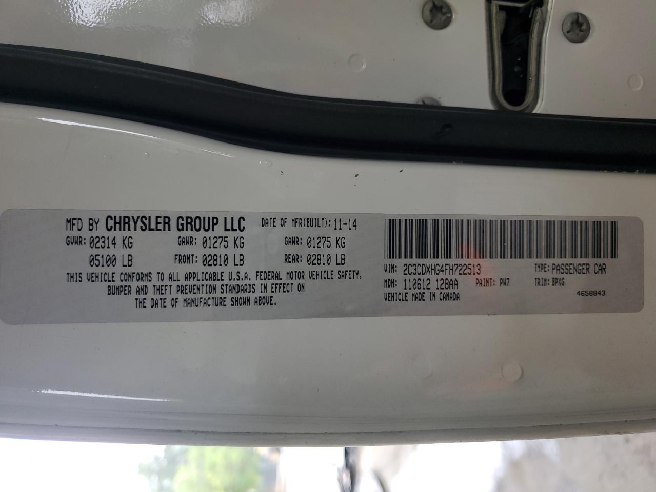 2015 Dodge Charger Sxt VIN: 2C3CDXHG4FH722513 Lot: 60815905