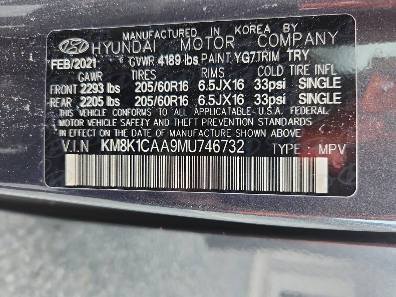 km8k1caa9mu746732 KM8K1CAA9MU746732 2021 Hyundai Kona Se