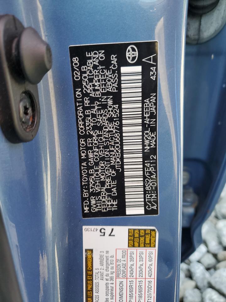 2008 Toyota Prius VIN: JTDKB20U687761524 Lot: 61979125