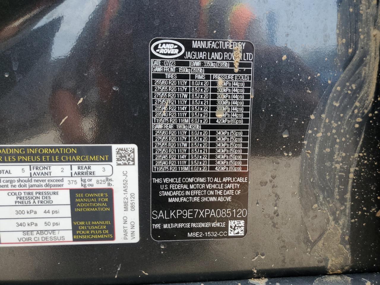 2023 Land Rover Range Rover Se VIN: SALKP9E7XPA085120 Lot: 60542915