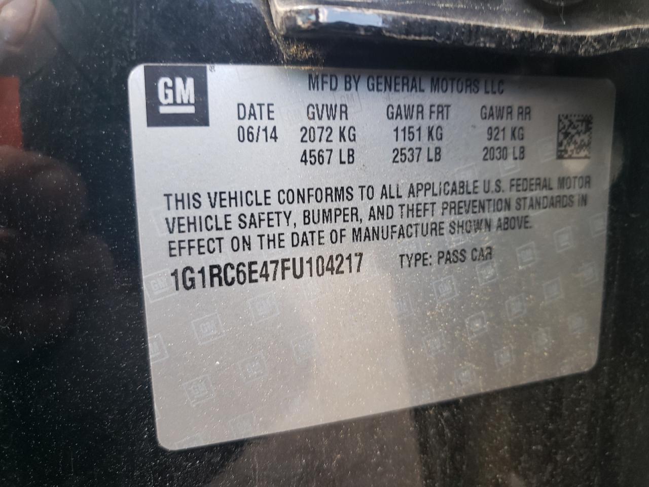 2015 Chevrolet Volt VIN: 1G1RC6E47FU104217 Lot: 61954105