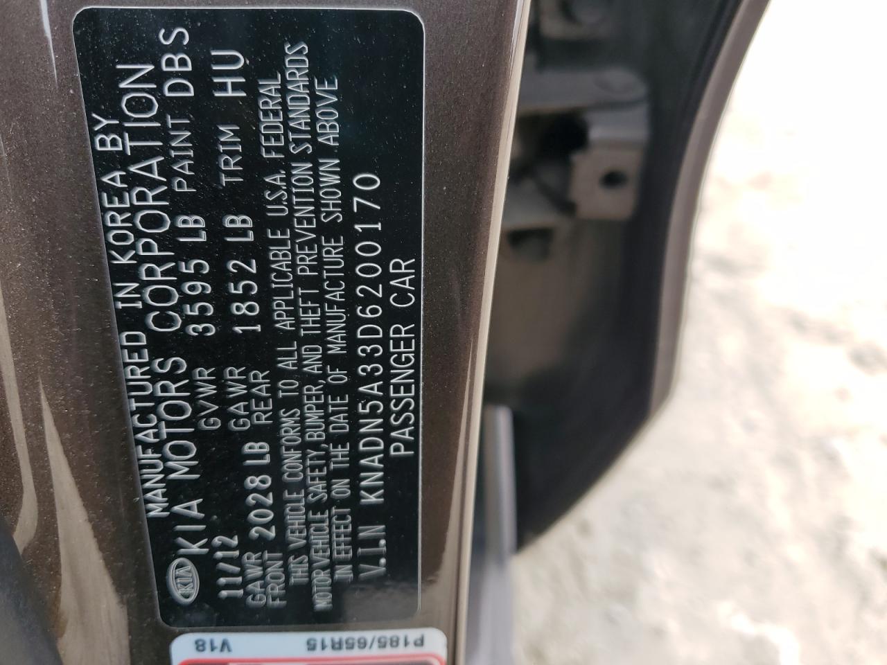 2013 Kia Rio Ex VIN: KNADN5A33D6200170 Lot: 62529745