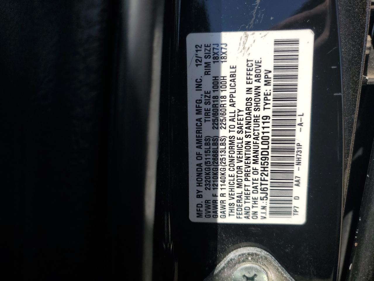 2013 Honda Crosstour Exl VIN: 5J6TF2H59DL001119 Lot: 61720605