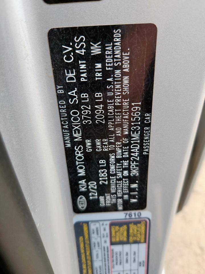 2021 Kia Forte Fe VIN: 3KPF24AD1ME315691 Lot: 62906115